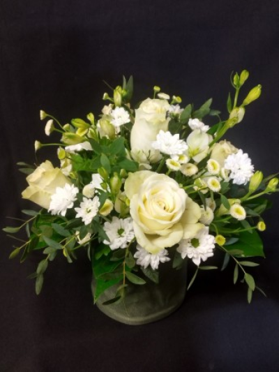 Classic arrangement (Whites) - A sweet posy arrangement in tones of white and cream flowers with foliage, set in a linen effect green holder, so this item requires no vase. This arrangement is a perfect gift to send to you recipient for any occasion. Flower may vary. We deliver to all local areas including Gosport, Fareham, Lee-0n-the-Solent, Titchfield and the surrounding area. Same day delivery available if you order before 2pm. This arrangement is available for delivery or we offer a click and collect service from our shop. Flowers arranged and delivered by your local florist By Arrangement. Flower arrangements for every occasion. Although our website is vast and varied we are also aware that some custoners have special requirements that we are always available to consult in order to meet all your floral needs. Contact details as follows - you can call us on 02392 520123 - use our contact page to send a message or even come into the shop and see us face to face.