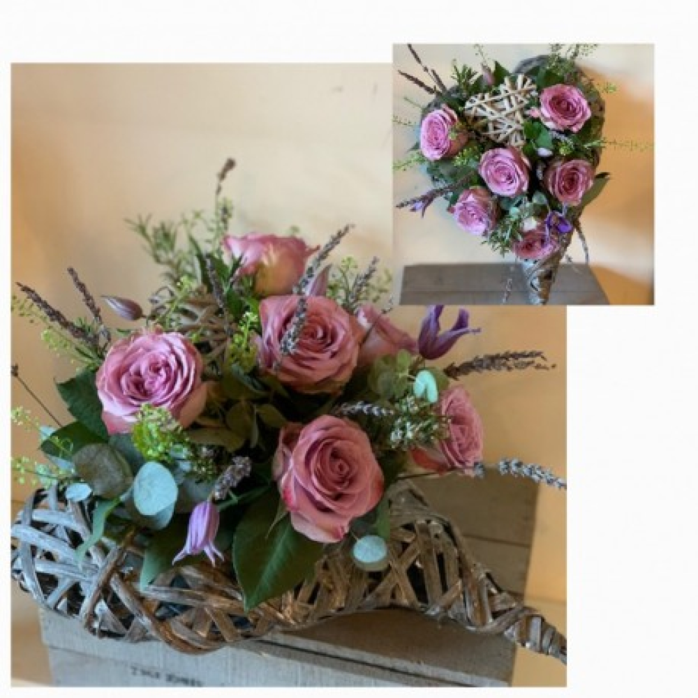 Rustic Grey Heart Flower Arrangement
