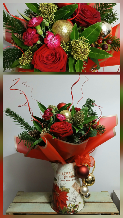 Christmas Decorative Jug - Christmas flowers delivered Gosport. Local florist Gosport. Same day flower delivery. Online florist By Arrangement in Gosport.